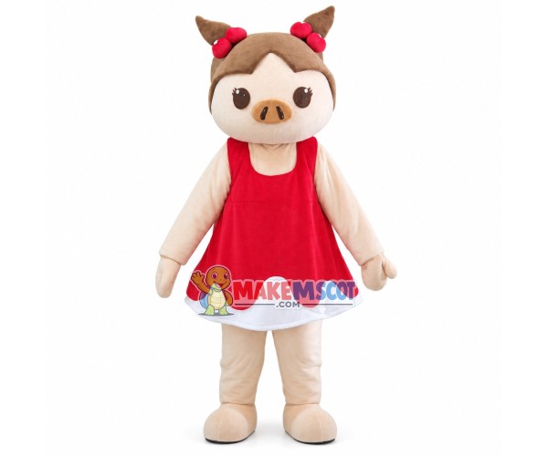 The Pig Sister With Vest Dress Mascot Costume The Pig Sister With Vest Dress Mascot Costume