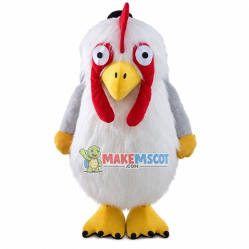 Cowering White Chicken Mascot Costume Cowering White Chicken Mascot Costume