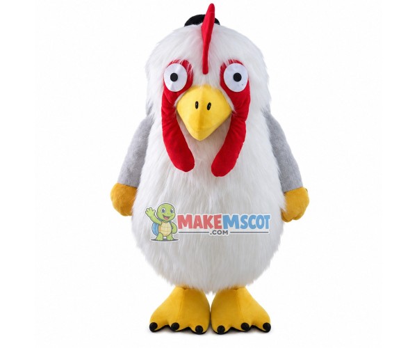 Cowering White Chicken Mascot Costume Cowering White Chicken Mascot Costume