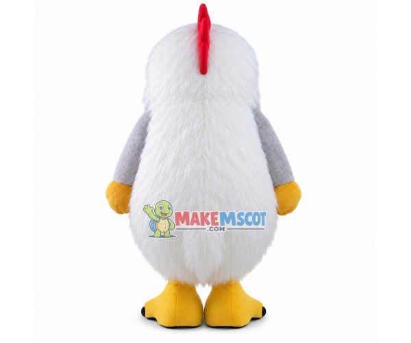 Cowering White Chicken Mascot Costume Cowering White Chicken Mascot Costume