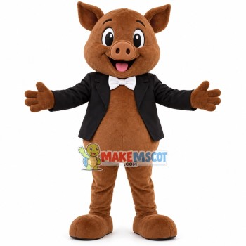 Brown Pig Wearing Suit Mascot Costume Brown Pig Wearing Suit Mascot Costume