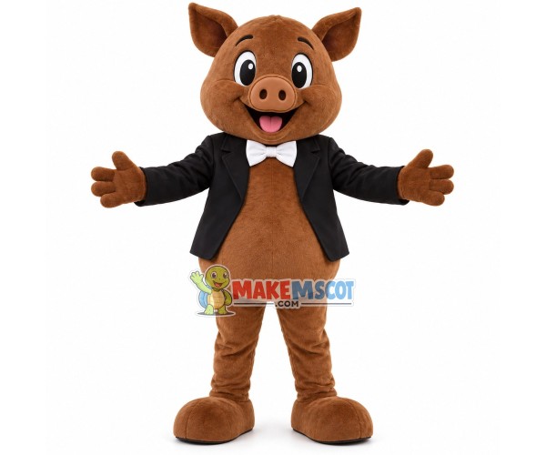 Brown Pig Wearing Suit Mascot Costume Brown Pig Wearing Suit Mascot Costume