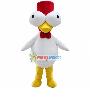Funny Chicken With Raised Eyes Mascot Costume Funny Chicken With Raised Eyes Mascot Costume