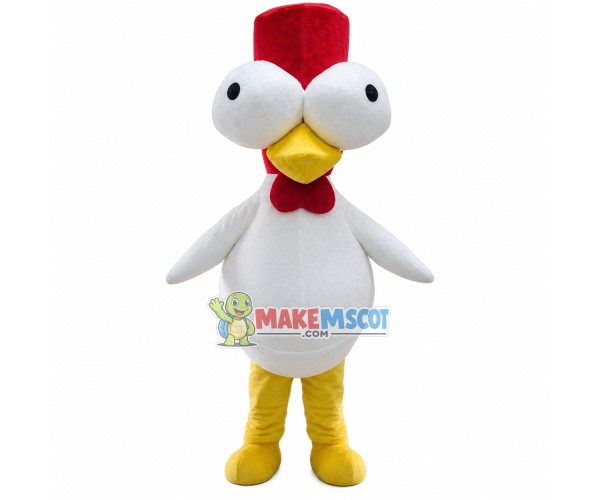 Funny Chicken With Raised Eyes Mascot Costume