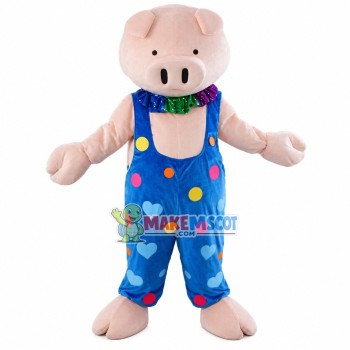 Pig In The Color Dot Overalls Mascot Costume