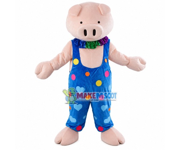 Pig In The Color Dot Overalls Mascot Costume Pig In The Color Dot Overalls Mascot Costume