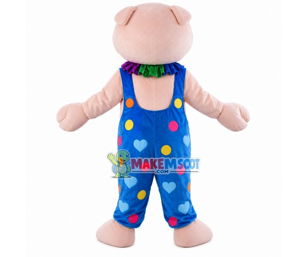 Pig In The Color Dot Overalls Mascot Costume Pig In The Color Dot Overalls Mascot Costume