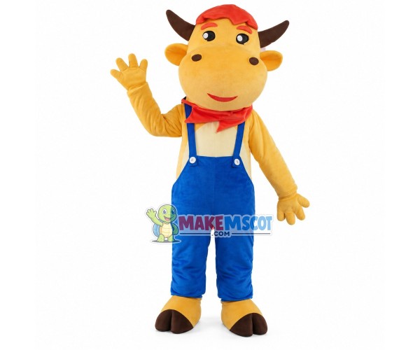 Yellow Calf Wearing Hat Mascot Costume Yellow Calf Wearing Hat Mascot Costume