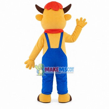 Yellow Calf Wearing Hat Mascot Costume