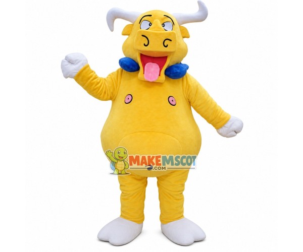 Flying High Yellow Cattle With Pillow Mascot Costume Flying High Yellow Cattle With Pillow Mascot Costume