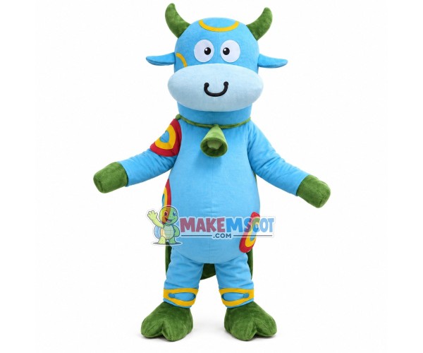Colored Calf With Green Bell Mascot Costume Colored Calf With Green Bell Mascot Costume