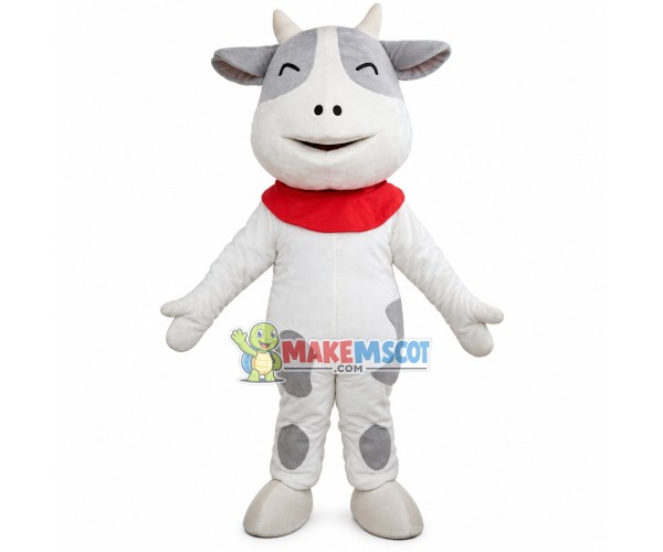 Light Gray Cow With Smile Face Mascot Costume Light Gray Cow With Smile Face Mascot Costume