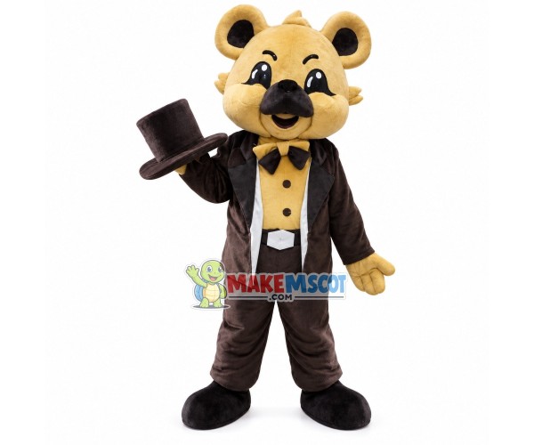 Polite Dog In The Brown Dinner Suit Mascot Costume Polite Dog In The Brown Dinner Suit Mascot Costume