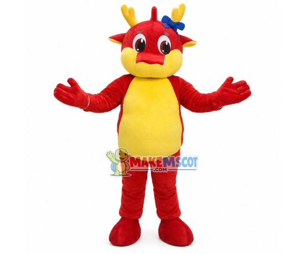 Soft Little Dragon With Ribbon Mascot Costume