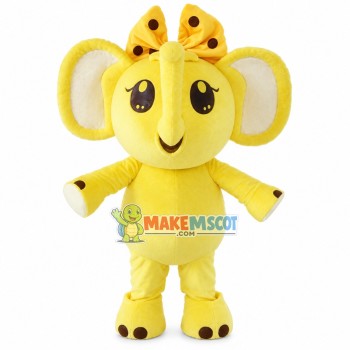 Bright Yellow Elephant With Hairpin Mascot Costume Bright Yellow Elephant With Hairpin Mascot Costume