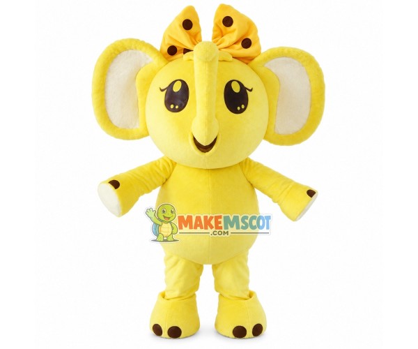 Bright Yellow Elephant With Hairpin Mascot Costume Bright Yellow Elephant With Hairpin Mascot Costume