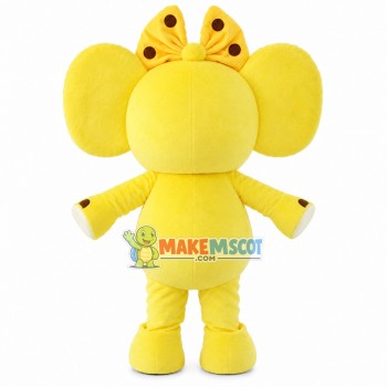Bright Yellow Elephant With Hairpin Mascot Costume Bright Yellow Elephant With Hairpin Mascot Costume