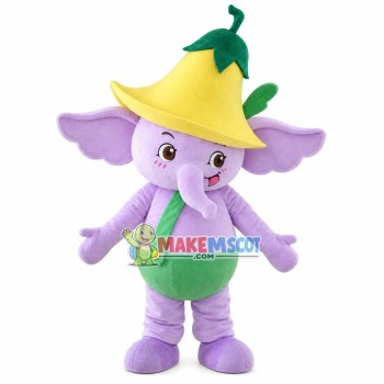 Baby Elephant Wearing Trumpet Flower Mascot Costume