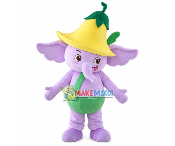 Baby Elephant Wearing Trumpet Flower Mascot Costume Baby Elephant Wearing Trumpet Flower Mascot Costume