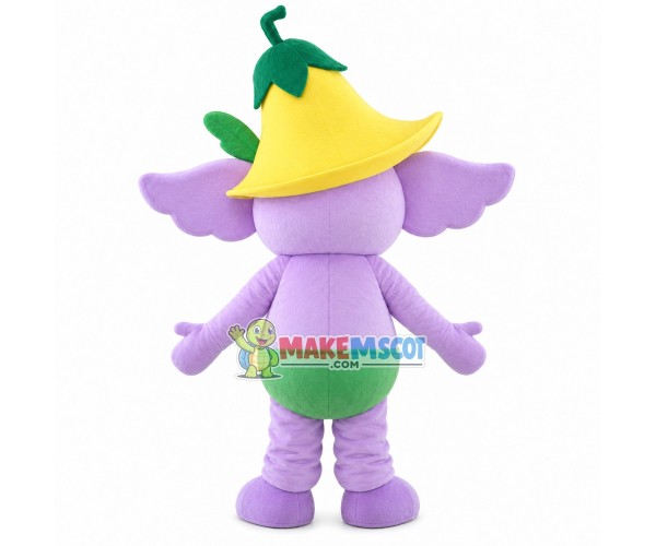 Baby Elephant Wearing Trumpet Flower Mascot Costume
