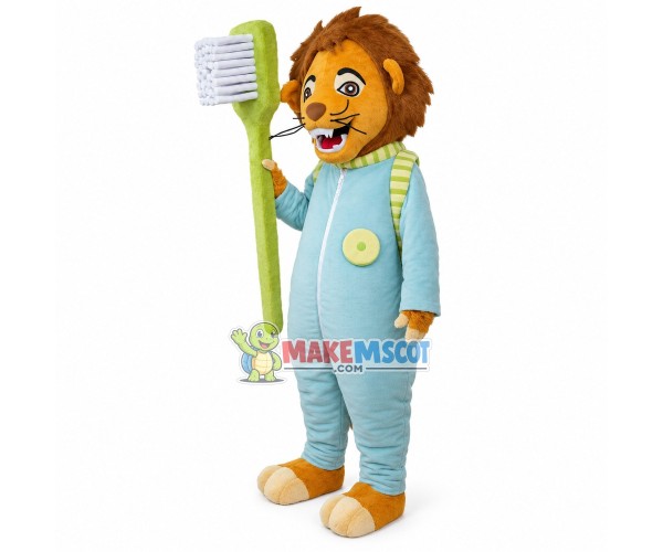 Cleaner Lion Holding Brush Mascot Costume Cleaner Lion Holding Brush Mascot Costume