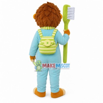 Cleaner Lion Holding Brush Mascot Costume Cleaner Lion Holding Brush Mascot Costume