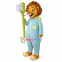 Cleaner Lion Holding Brush Mascot Costume