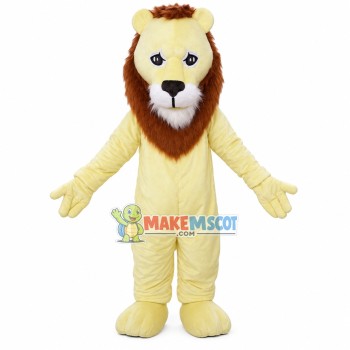 Soft Beige Lion With Serious Face Mascot Costume