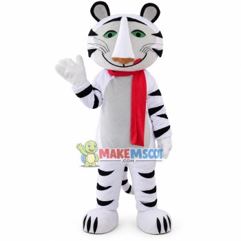 Lightweight White Tiger With Scarf Mascot Costume Lightweight White Tiger With Scarf Mascot Costume