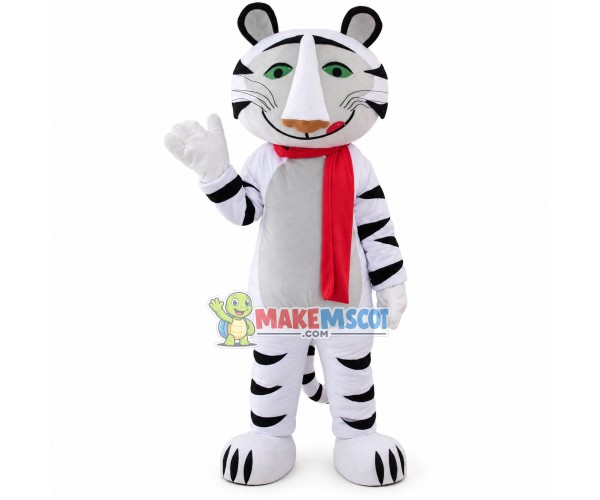 Lightweight White Tiger With Scarf Mascot Costume Lightweight White Tiger With Scarf Mascot Costume