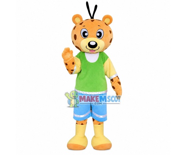 Cartoon Cute Leopard With Casual Suit Mascot Costume Cartoon Cute Leopard With Casual Suit Mascot Costume