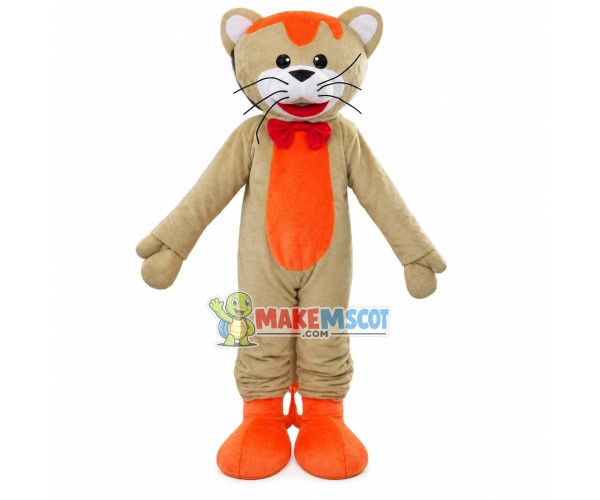 Gentle Khaki Tiger With Tie Mascot Costume Gentle Khaki Tiger With Tie Mascot Costume