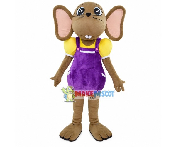 Big-eared Mouse In The Purple Dress Mascot Costume Big-eared Mouse In The Purple Dress Mascot Costume