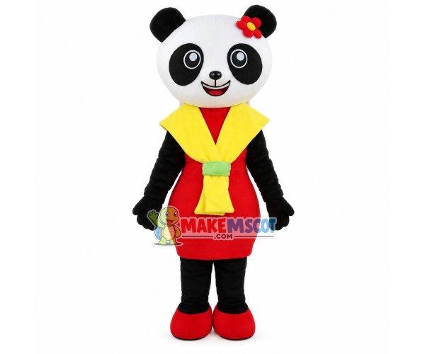 Panda Sister In The Blouse Dress Mascot Costume Panda Sister In The Blouse Dress Mascot Costume