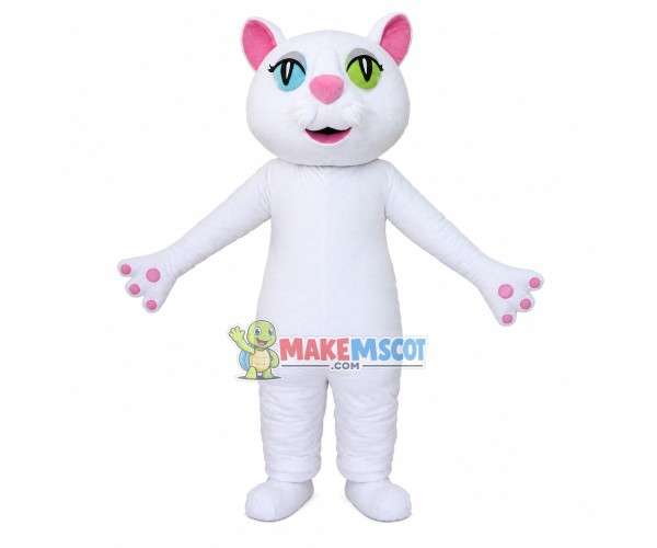 White Cat With Heterochromatic Pupils Mascot Costume White Cat With Heterochromatic Pupils Mascot Costume