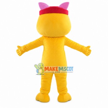 Positive Yellow Pig With Headband Mascot Costume Positive Yellow Pig With Headband Mascot Costume