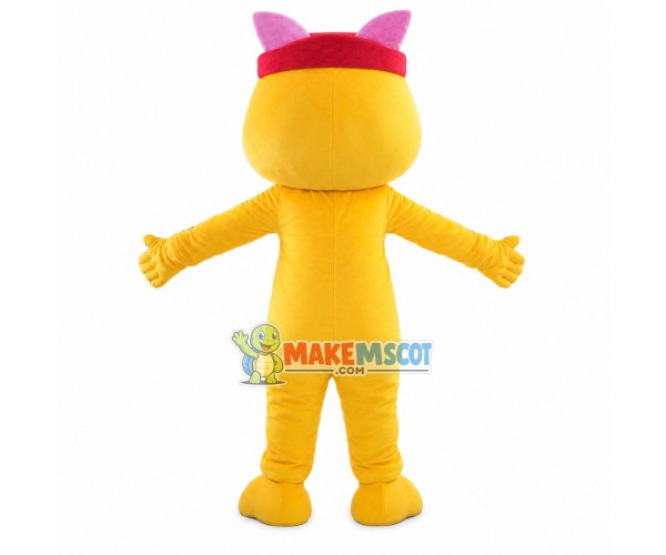 Positive Yellow Pig With Headband Mascot Costume Positive Yellow Pig With Headband Mascot Costume