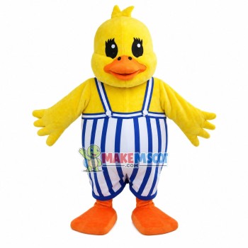Fat Duck In The Striped Suspenders Mascot Costume Fat Duck In The Striped Suspenders Mascot Costume