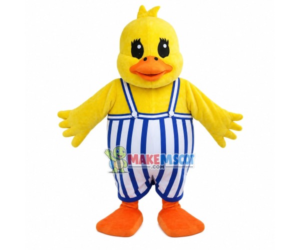 Fat Duck In The Striped Suspenders Mascot Costume Fat Duck In The Striped Suspenders Mascot Costume