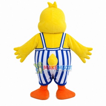 Fat Duck In The Striped Suspenders Mascot Costume Fat Duck In The Striped Suspenders Mascot Costume