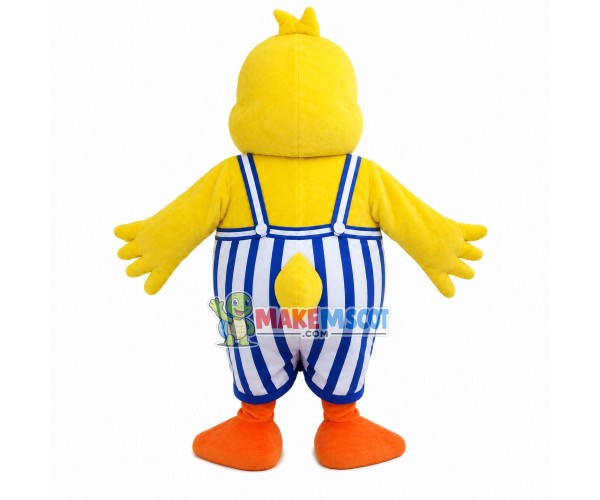 Fat Duck In The Striped Suspenders Mascot Costume Fat Duck In The Striped Suspenders Mascot Costume