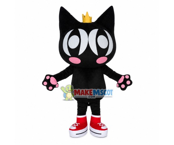 Cartoon Crown Black Cat Mascot Costume Cartoon Crown Black Cat Mascot Costume
