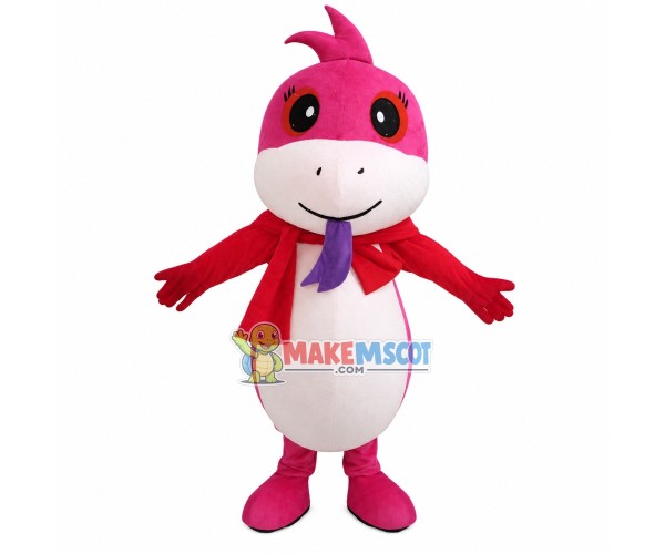 Cartoon Pink Dragon With Shawl Mascot Costume Cartoon Pink Dragon With Shawl Mascot Costume