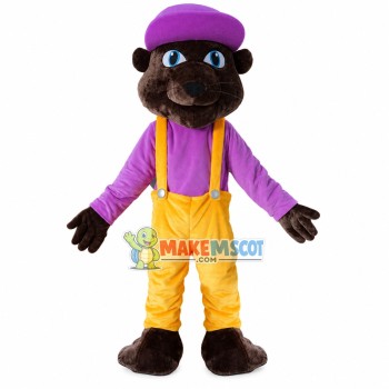 Cozy Tiger With Purple Shirt Mascot Costume Cozy Tiger With Purple Shirt Mascot Costume