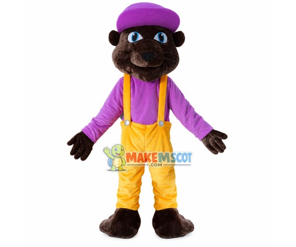 Cozy Tiger With Purple Shirt Mascot Costume Cozy Tiger With Purple Shirt Mascot Costume