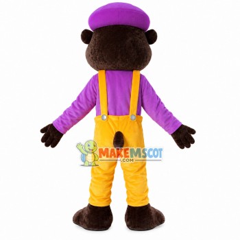 Cozy Tiger With Purple Shirt Mascot Costume Cozy Tiger With Purple Shirt Mascot Costume