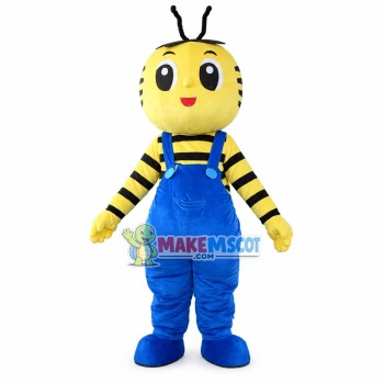 Cartoon Bee In The Blue Rompers Mascot Costume Cartoon Bee In The Blue Rompers Mascot Costume