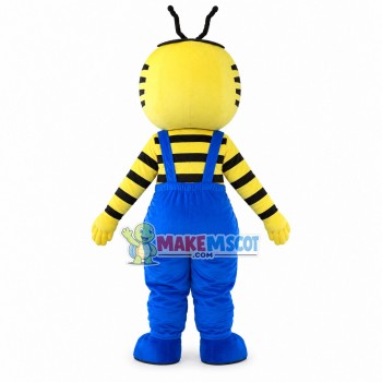 Cartoon Bee In The Blue Rompers Mascot Costume Cartoon Bee In The Blue Rompers Mascot Costume