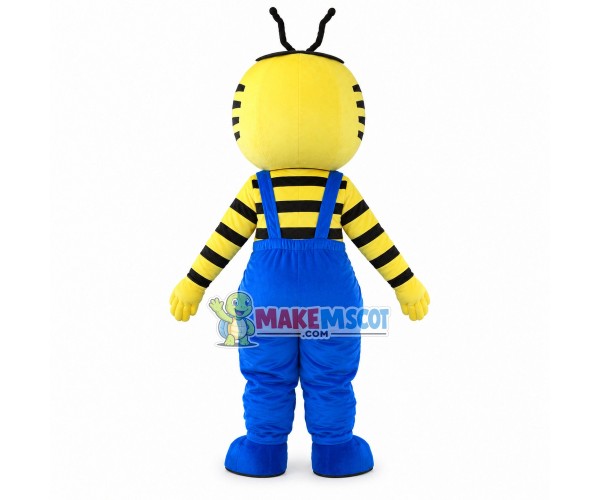 Cartoon Bee In The Blue Rompers Mascot Costume Cartoon Bee In The Blue Rompers Mascot Costume