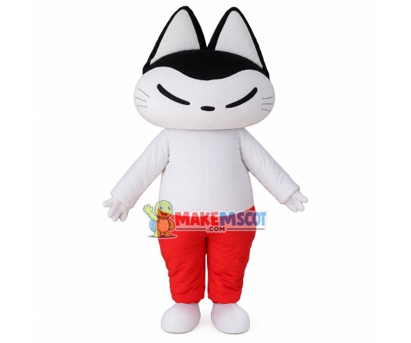 Squinted Cat Cartoon Mascot Costume